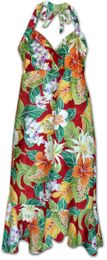 Maui Tropics Hawaiian Halter Dress Red