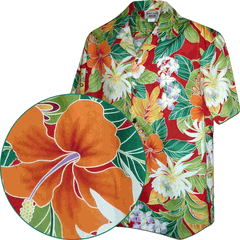 Maui Tropics Men's Aloha Shirts Red