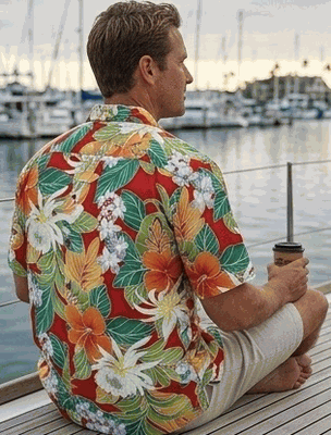 Maui Tropics Men's Aloha Shirts Red