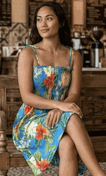 Maui Tropics Smocked Dress Blue Maui Tropics Smocked Dress Blue