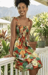 Maui Tropics Smocked Dress Red Maui Tropics Smocked Dress Red