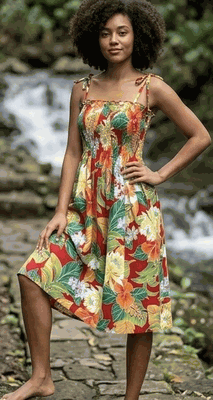Maui Tropics Smocked Dress Red