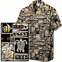 Men's Aloha Hawaiian Shirt Brown Tropical Fish