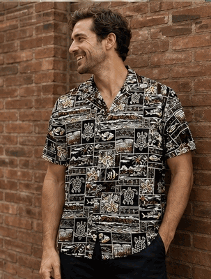 Men's Aloha Hawaiian Shirt Brown Tropical Fish