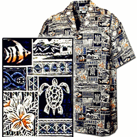 Men's Aloha Hawaiian Shirt Navy Tropical Fish