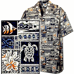 Men's Aloha Hawaiian Shirt Navy Tropical Fish