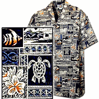 Men's Aloha Hawaiian Shirt Navy Tropical Fish