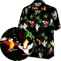 Men's Party Parrot Hawaiian Shirt Black