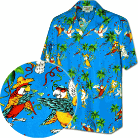 Men's Party Parrot Hawaiian Shirt Blue
