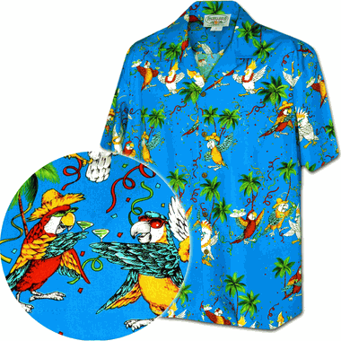 Men's Party Parrot Hawaiian Shirt Blue