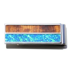 Money Clip Koa Wood Stainless Steel Abalone or Synth Opal Hawaii