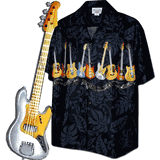Musical Guitars Tropical Men's Black Camp Shirts