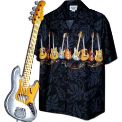 Musical Guitars Tropical Men's Black Camp Shirts