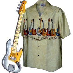 Musical Guitars Tropical Men's Khaki Camp Shirts