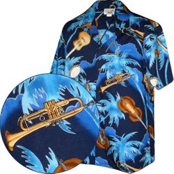 Musical Instruments Hawaiian Men's Shirt Navy
