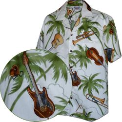 Musical Instruments Hawaiian Men's Shirt White
