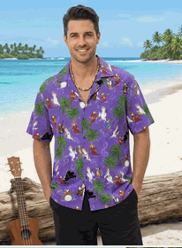 Musical Parrots Men's Tropical Shirt 3926Purple