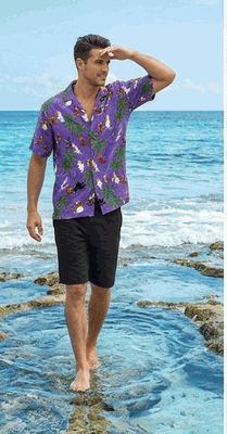 Musical Parrots Men's Tropical Shirt 3926Purple