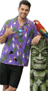 Musical Parrots Men's Tropical Shirt 3926Purple