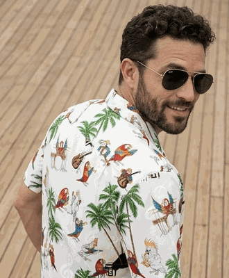 Musical Parrots Men's Tropical Shirt 3926White