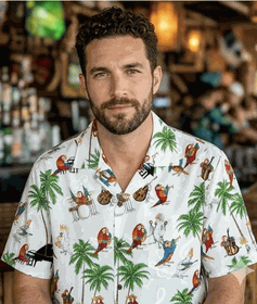 Musical Parrots Men's Tropical Shirt 3926White Musical Parrots Men's Tropical Shirt 3926White