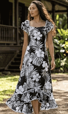 Muumuu Clothing Hibiscus Blossom Black Tropical Hawaiian Wear Muumuu Clothing Hibiscus Blossom Black Tropical Hawaiian Wear