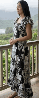 Muumuu Clothing Hibiscus Blossom Black Tropical Hawaiian Wear Muumuu Clothing Hibiscus Blossom Black Tropical Hawaiian Wear