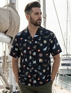 Nautical Channel Pacific Legend Mens Tropical Shirt Black