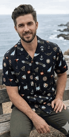 Nautical Channel Pacific Legend Mens Tropical Shirt Black