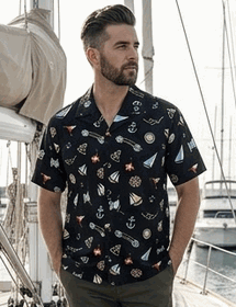 Nautical Channel Pacific Legend Mens Tropical Shirt Black Nautical Channel Pacific Legend Mens Tropical Shirt Black