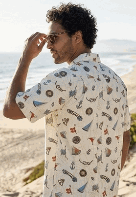 Nautical Channel Pacific Legend Mens Tropical Shirt Ivory