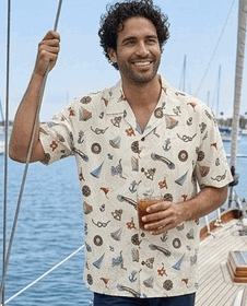 Nautical Channel Pacific Legend Mens Tropical Shirt Ivory