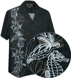 Oceanarium Panel Tropical Men's Shirt Charcoal