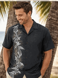 Oceanarium Panel Tropical Men's Shirt Charcoal
