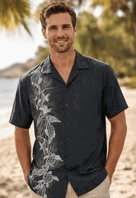 Oceanarium Panel Tropical Men's Shirt Charcoal Oceanarium Panel Tropical Men's Shirt Charcoal