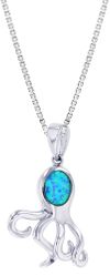 Opal Blue Head Sterling Silver Octopus Baby Pendant Hawaii