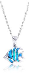 Opal Blue Sterling Silver Butterfly Fish Tropical Pendant Hawaii