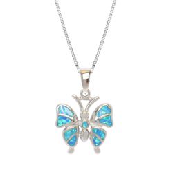 Opal Blue Sterling Silver Butterfly Jewel Pendant