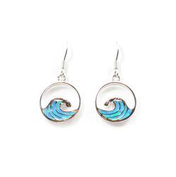 Opal Blue Sterling Silver Circle Wave Dangling Earrings Hawaii
