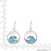 Opal Blue Sterling Silver Circle Wave Dangling Earrings Hawaii