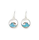 Opal Blue Sterling Silver Circle Wave Dangling Earrings Hawaii Opal Blue Sterling Silver Circle Wave Dangling Earrings Hawaii