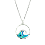 Opal Blue Sterling Silver Circle Wave Pendant Hawaii