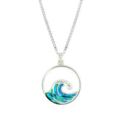 Opal Blue Sterling Silver Circle Wave Pendant Hawaii