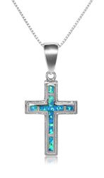 Opal Blue Sterling Silver Cross Straight Pendant Hawaii