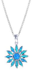 Opal Blue Sterling Silver Daisy Flower Pendant Hawaii
