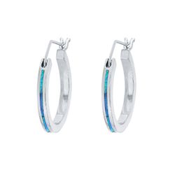Opal Blue Sterling Silver Earrings Hoop Stripe 3x20 Hawaii