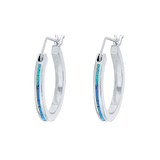 Opal Blue Sterling Silver Earrings Hoop Stripe 3x20 Hawaii Opal Blue Sterling Silver Earrings Hoop Stripe 3x20 Hawaii