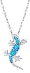 Opal Blue Sterling Silver Gecko Chilling Pendant Hawaii