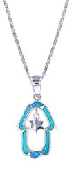 Opal Blue Sterling Silver Hamsa Star of Fatima Jewish Pendant