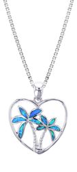 Opal Blue Sterling Silver Heart Palm Love Pendant Hawaii